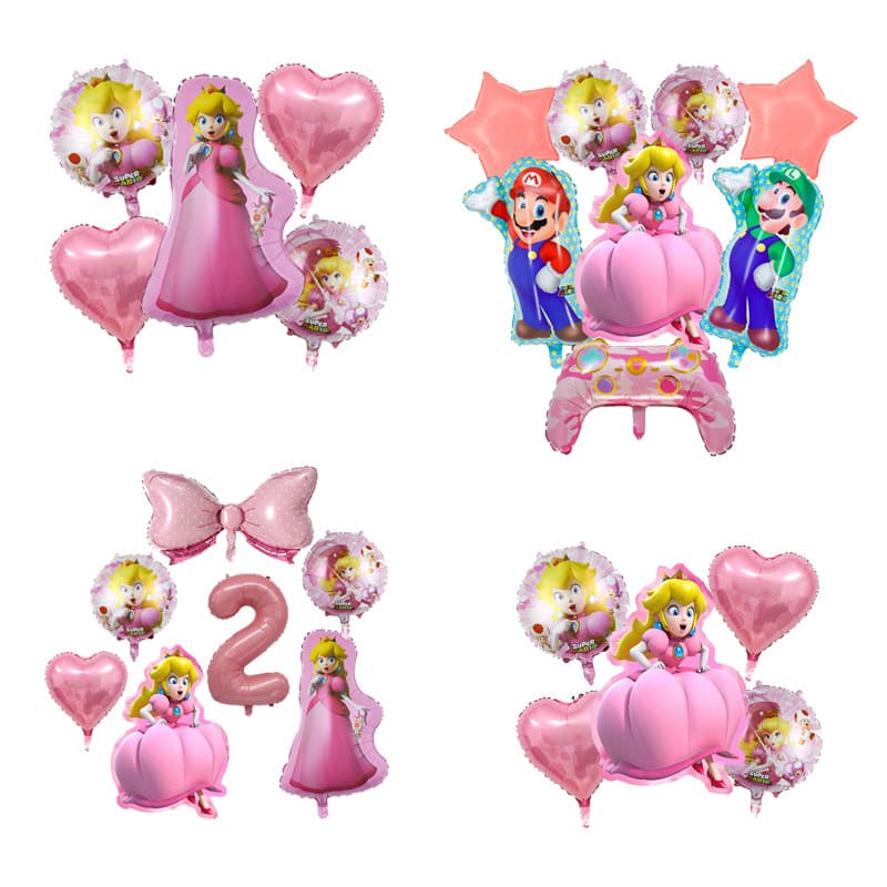New Cartoon Game Mario Peach Princess Birthday Party Decoration Aluminum Foil Balloon Set Wholesale