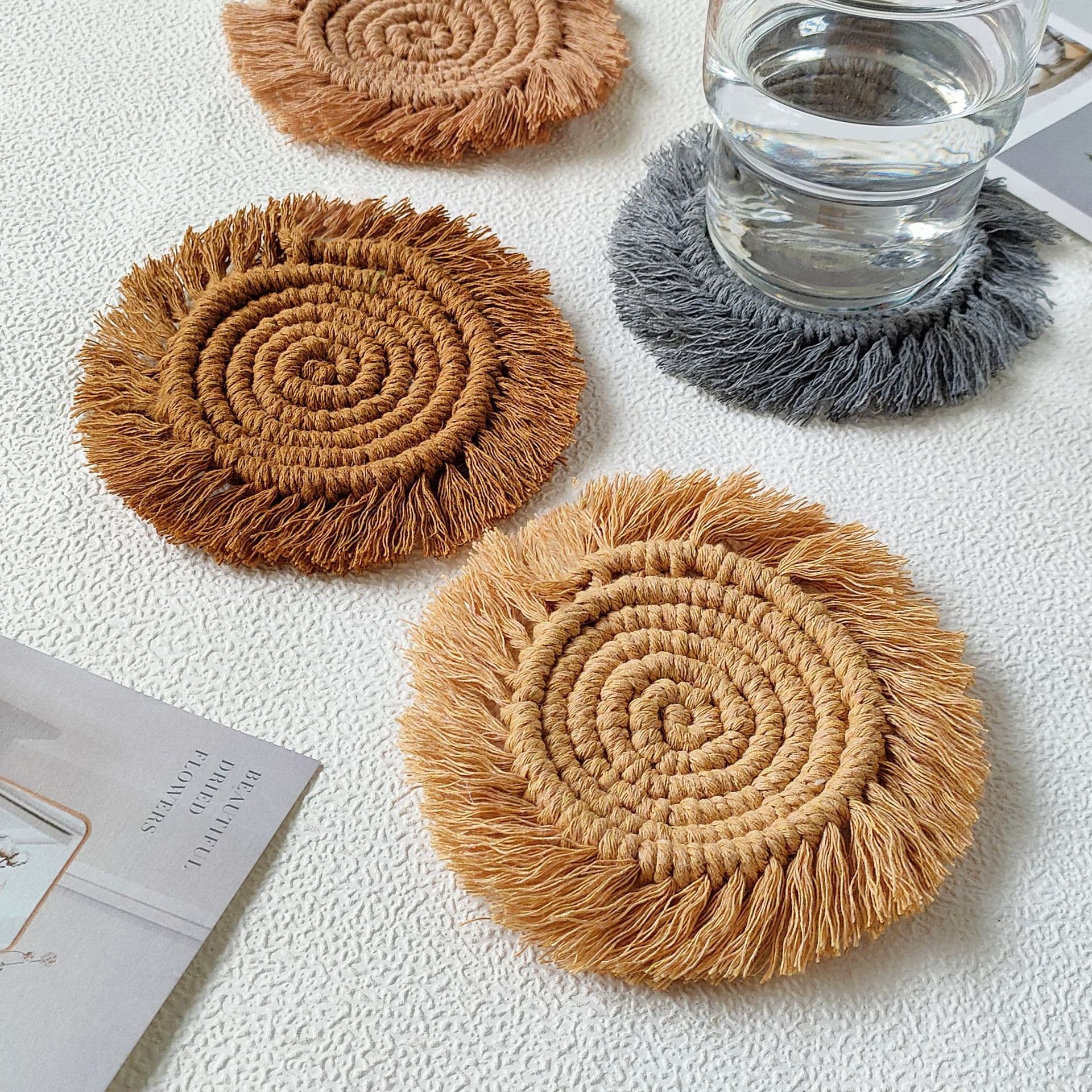 Ins Nordic Handwoven Cotton Rope Tassel Coaster Bohemian Placemat Heat Insulation Pad Photo Decoration Desktop DIY