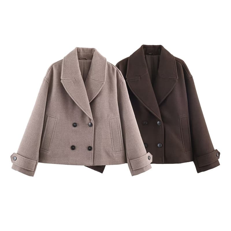 Foreign Trade Wholesale 2025 Winter New Style European and American Women's Fashion Versatile Double-Breasted Short Coat Jacket 3046297