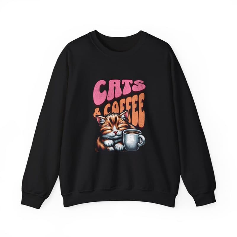 [Cross-border EU Size] Cats & Coffee Sweatshirt: Cozy Crewneck for Cat