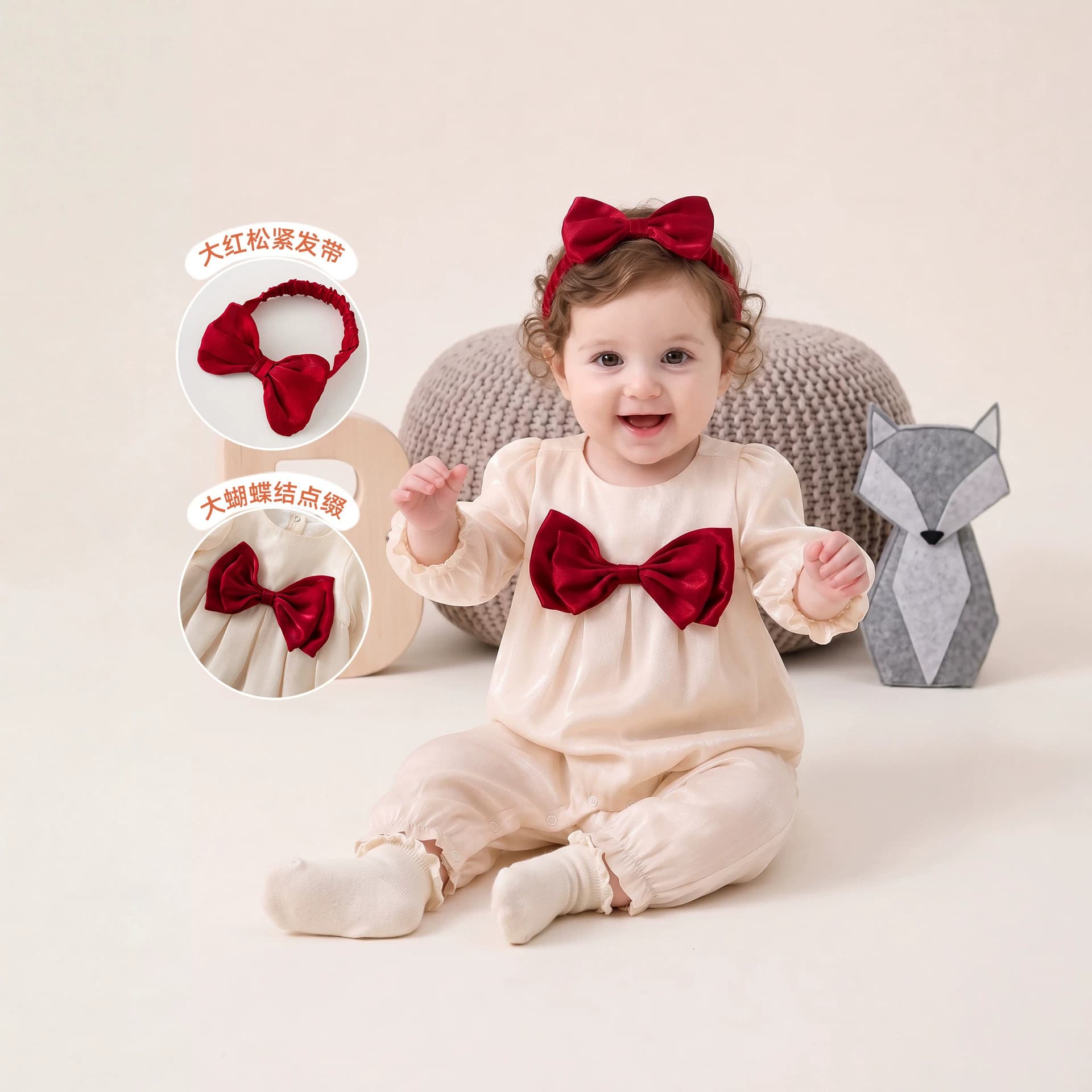 Baby girl's autumn clothes, cute newborn baby clothes for 100 days and full moon, princess harem spring and autumn jumpsuit, outing suit