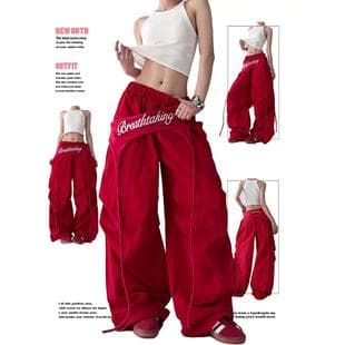 American Trend Wide-Leg Pants for Women with Layered Hip Curtain, Tie Design, Hip-Hop Jazz Vintage Casual Loose Curved Knife Pants