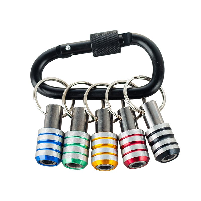 6PC Colorful Carabiner Socket Extension Bar Gold Three-Slot Extension Rod 1/4" Bit Quick-Change Keychain Set