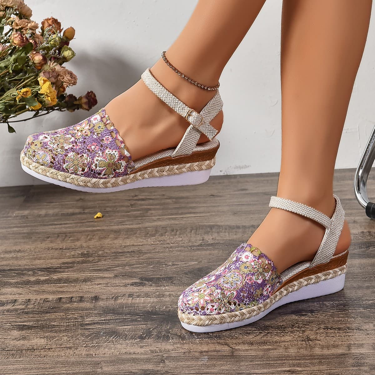 Cross-border 2024 Fashion Plus Size Summer Sandals with One-Strap Buckle, Open Back, Low Heel Wedge Women's Sandals In Stock