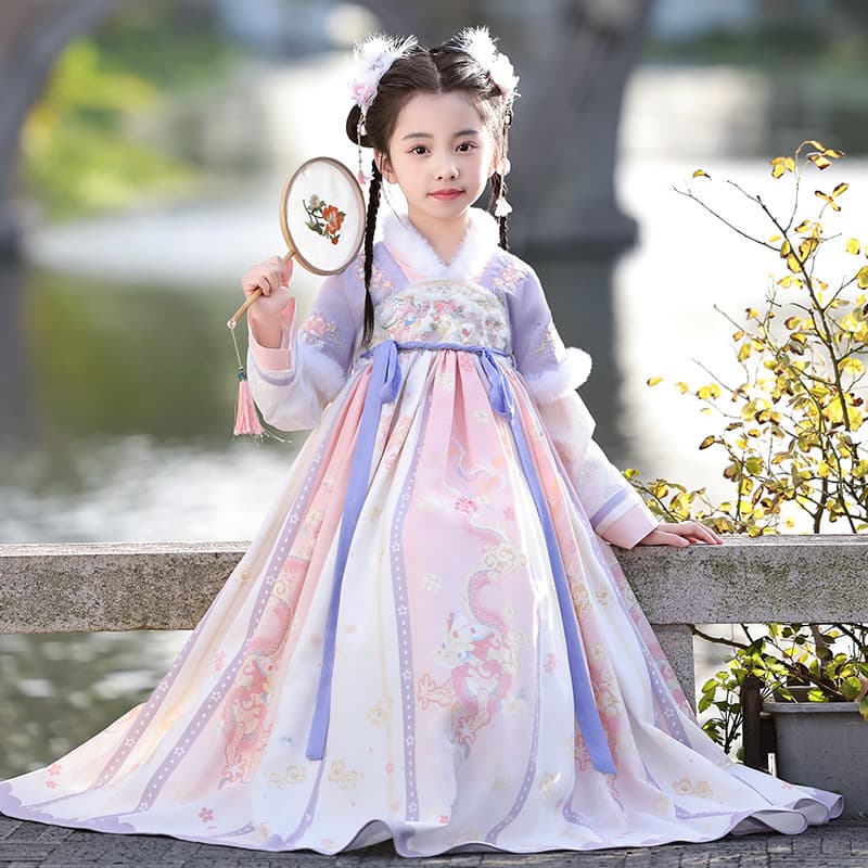 Hanfu for Girls Autumn and Winter 2025 New Children's Winter Wear Ancient-style Dress Fleece-lined Ancient Outfit New Year Chinese-style Dress