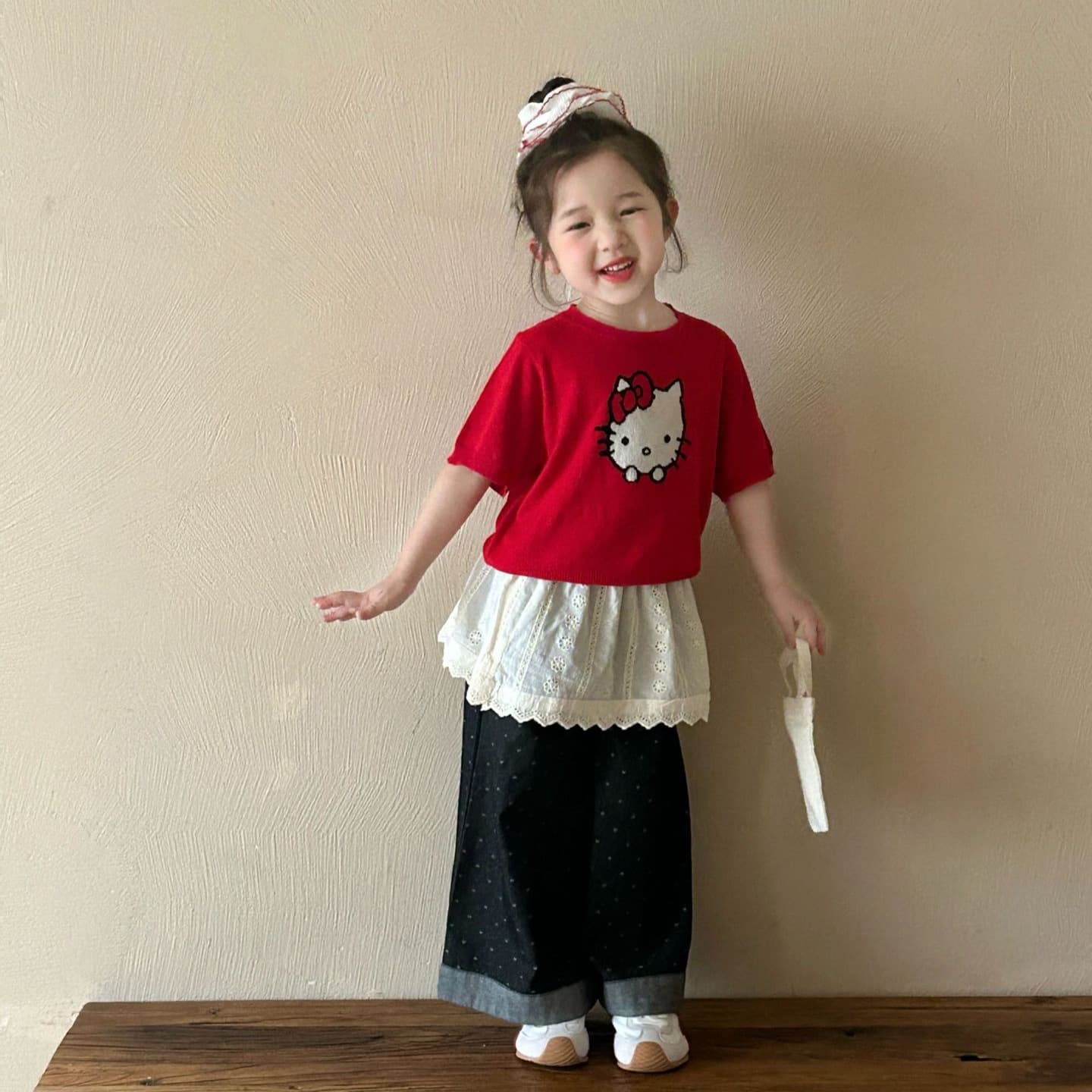 2025 Spring/Summer New Children's Korean Style Cute KT Cat Short Sleeve Sweater Lightweight Sweater