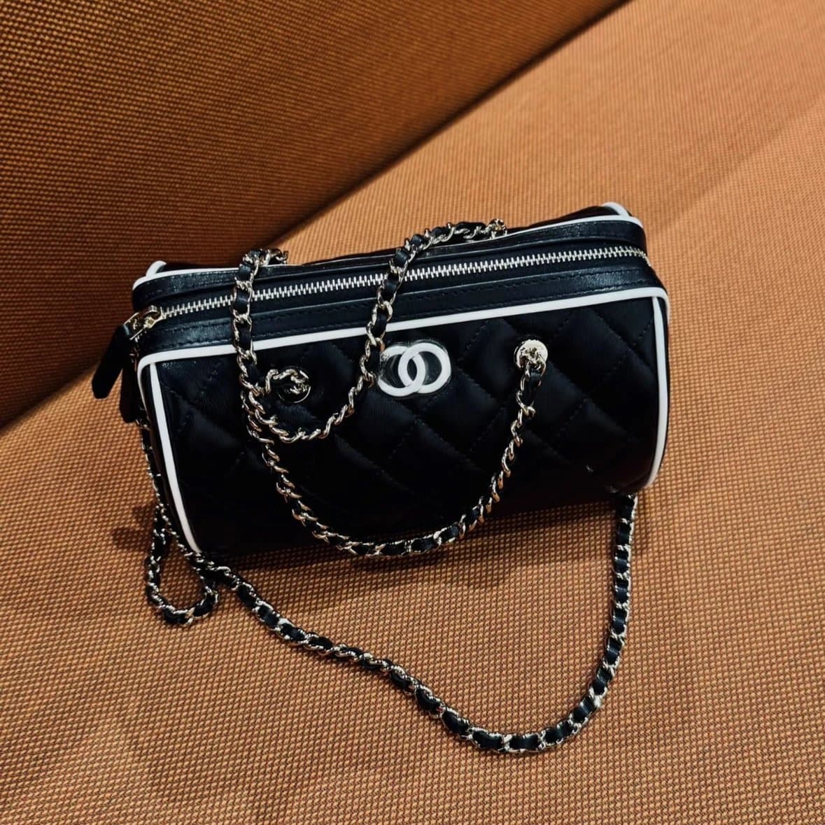 Mini 25P Diamond Quilted Gold Buckle Shoulder Crossbody Handbag Women's Bowling Bag Cylinder Bag Pen Holder Bag