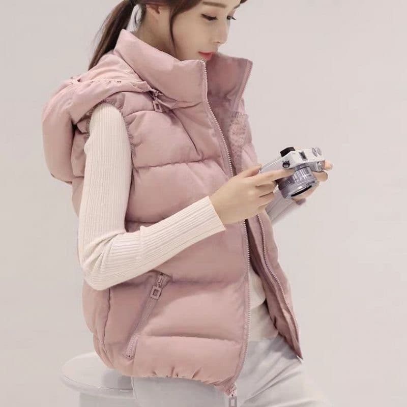 Cross-border Vest [Detachable Hood] 2024 Autumn/Winter Women's Cotton Vest Short Korean Style Slimming Down Cotton Back