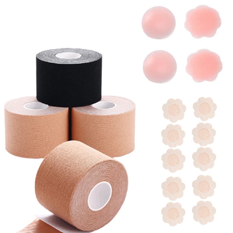 High-elasticity fabric invisible breast wrap tape, lifting breast stickers, nipple covers, and skin-friendly bandages/massage tape.