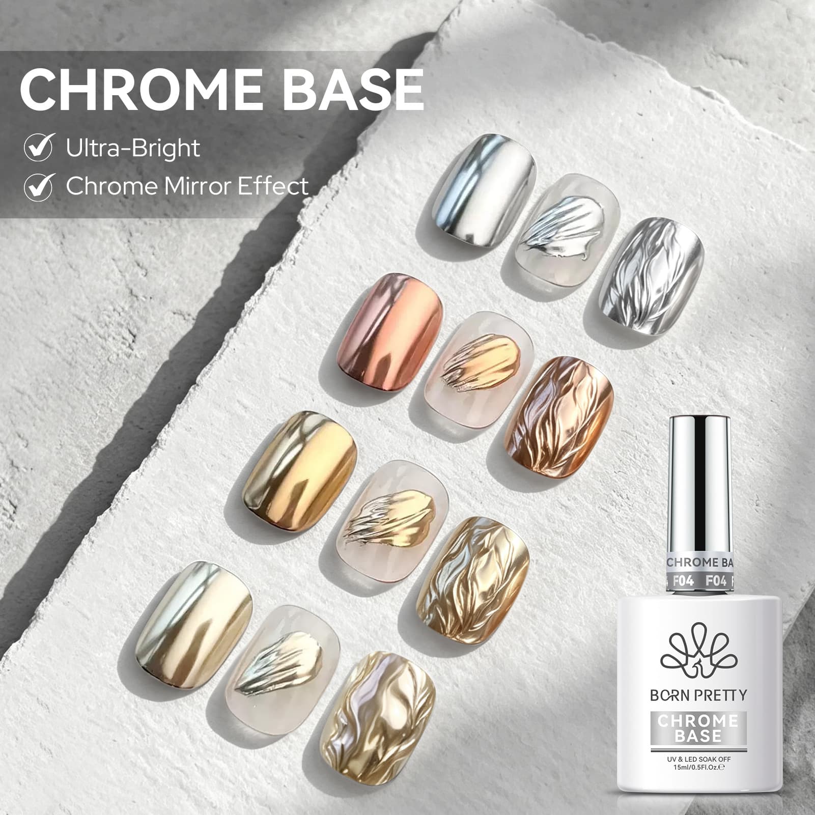 BORN PRETTY Cross-border Magic Mirror Powder Special Rubbing Powder Sealing Coat Nail Art Non-stick Powder Super Bright Mirror Powder Functional Glue