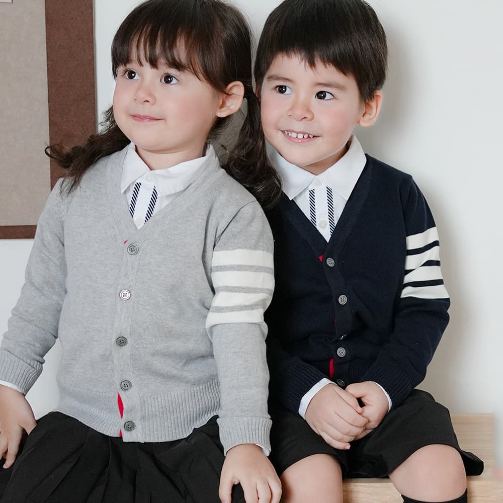 TB Four Stripes Children's Clothing 2024 Boys' Cardigan Sweater, Jacket, Shawl, V-neck Baby Girls' Knitted Cardigan