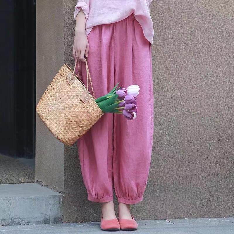 Summer 2024 Outdoor Elasticated Artistic Personality Loose-Fitting Cropped Slimming Harem Casual Pants Lantern Pants