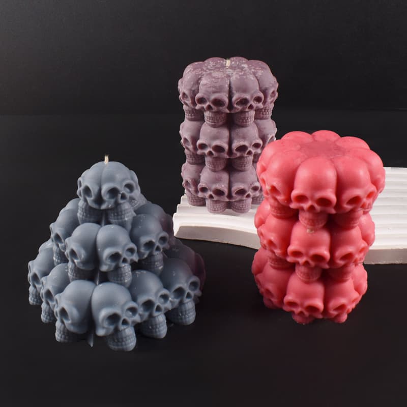 Skull candle mold Halloween pile skull pyramid mountain 3-layer skull cylinder silicone mold