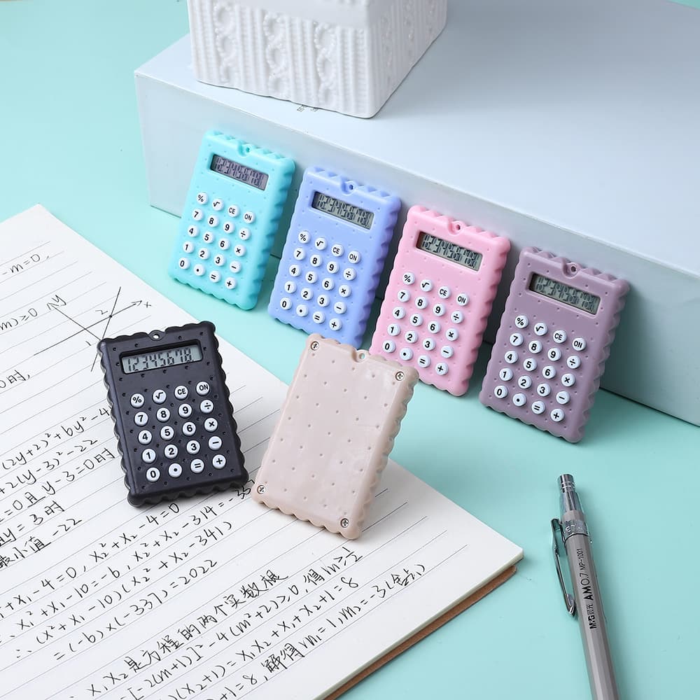 Cute Cookie-Shaped Portable Mini Calculator Keychain Pendant