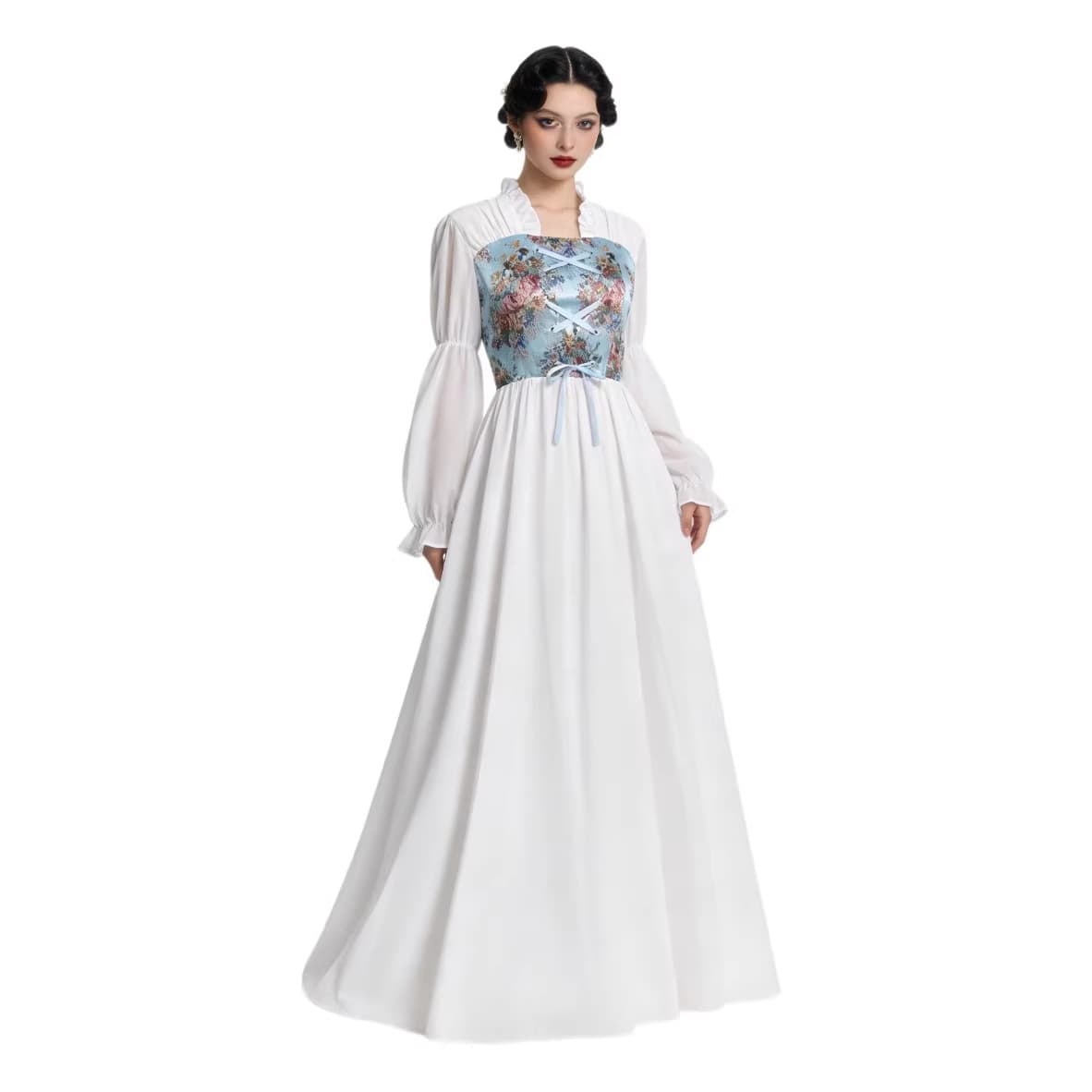 French-Style Dress for Cross-Border Trade, 2026 New Model, Medieval Retro Long Dress with Lace-Up Waist, Stage Costume