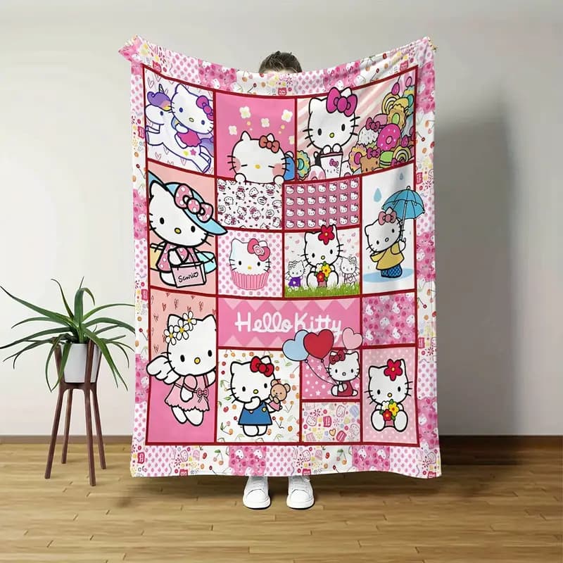 Temu Shein Hot Selling Flannel Sanrio Hello Kitty Blanket Nap Blanket Factory Direct Wholesale Price
