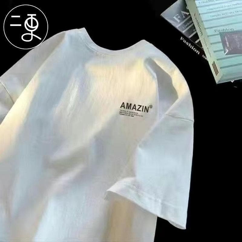 Plus size plus size half-sleeved loose fat men's T-shirt Hong Kong style youth compassionate shirt boys short-sleeved trendy students