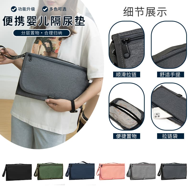 Portable baby diaper pad, hand-carrying mommy bag, new baby dot mesh zipper bag, baby diaper pad bag