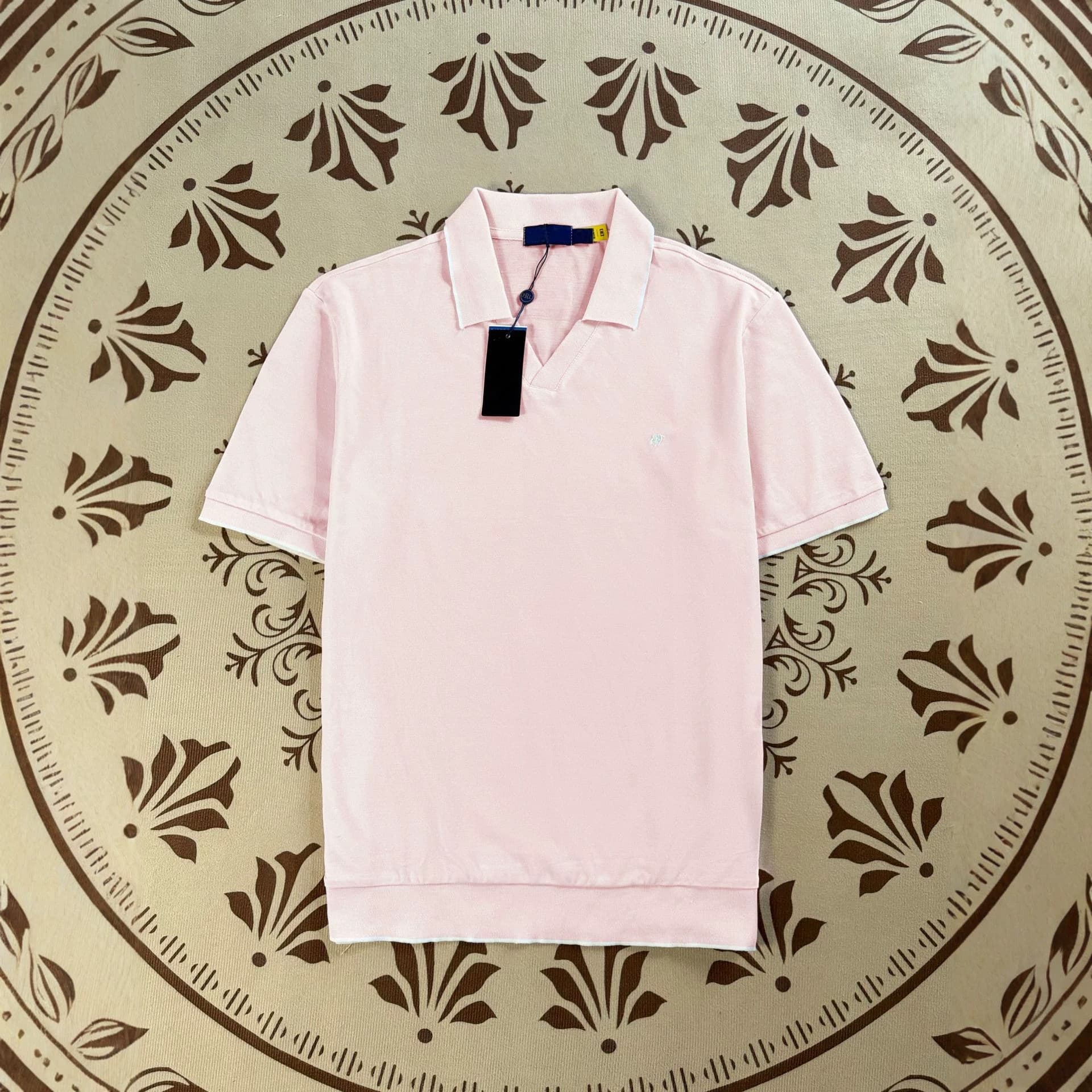 RL Raff pony logo pure cotton shrink thread lapel color insert embroidery pique short-sleeved t-shirt POLO shirt top for men