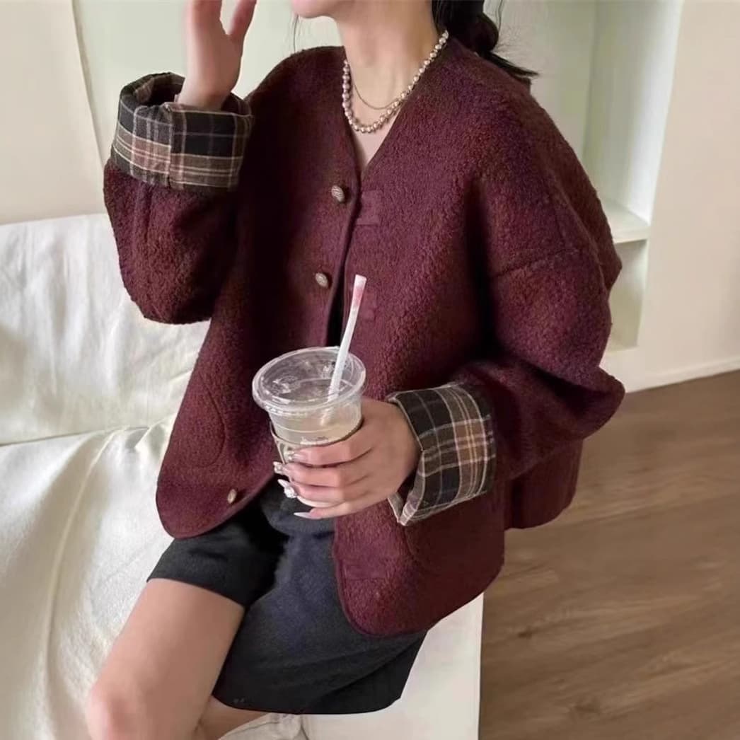 Xiaoxiangfeng fur one-piece woolen coat for women 2024 autumn and winter high-end casual loose round neck coat for small people