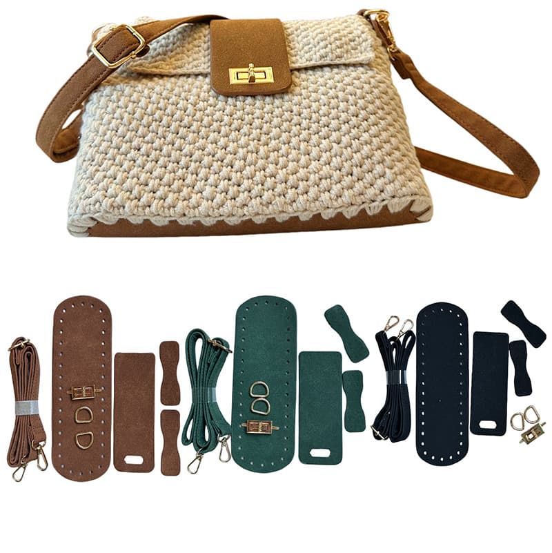 Ins Style High-End Handbag Leather Accessories Hand Crochet Knitted Women's Bag Long Strap Base Cover Six-Piece Set