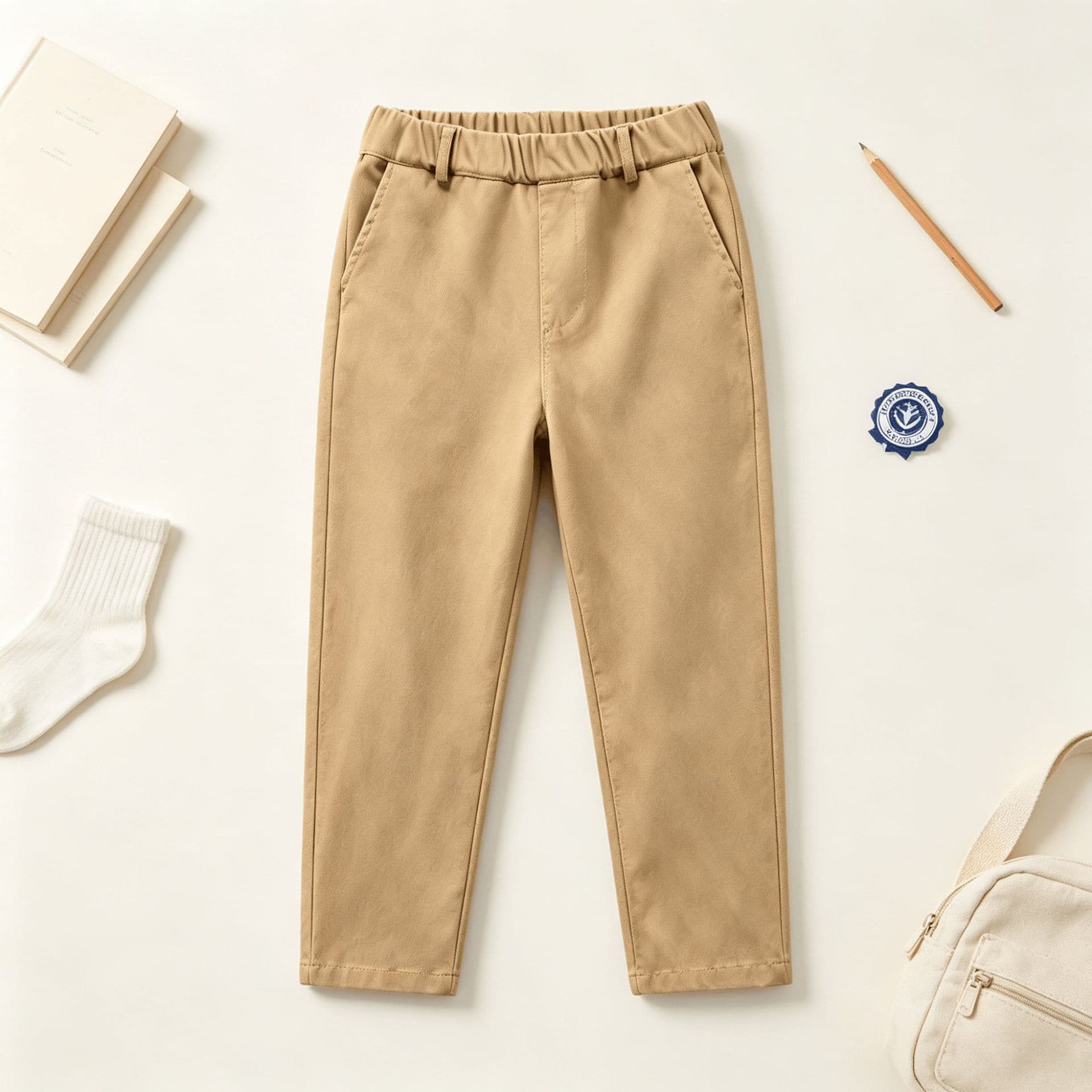 2026 Spring and Autumn Straight Trousers Elastic Waist Khaki School Uniform Pants Middle and Large Children's Khaki Trousers Student School Uniform Pants
