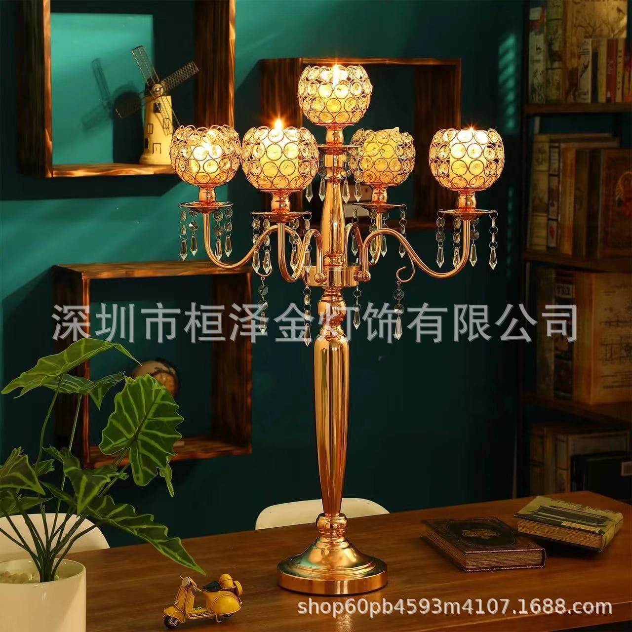 Wedding Props 5-Head Crystal Electroplated Candlestick European-Style Romantic Candlestick Crafts Decoration Light Luxury Hotel Decorations