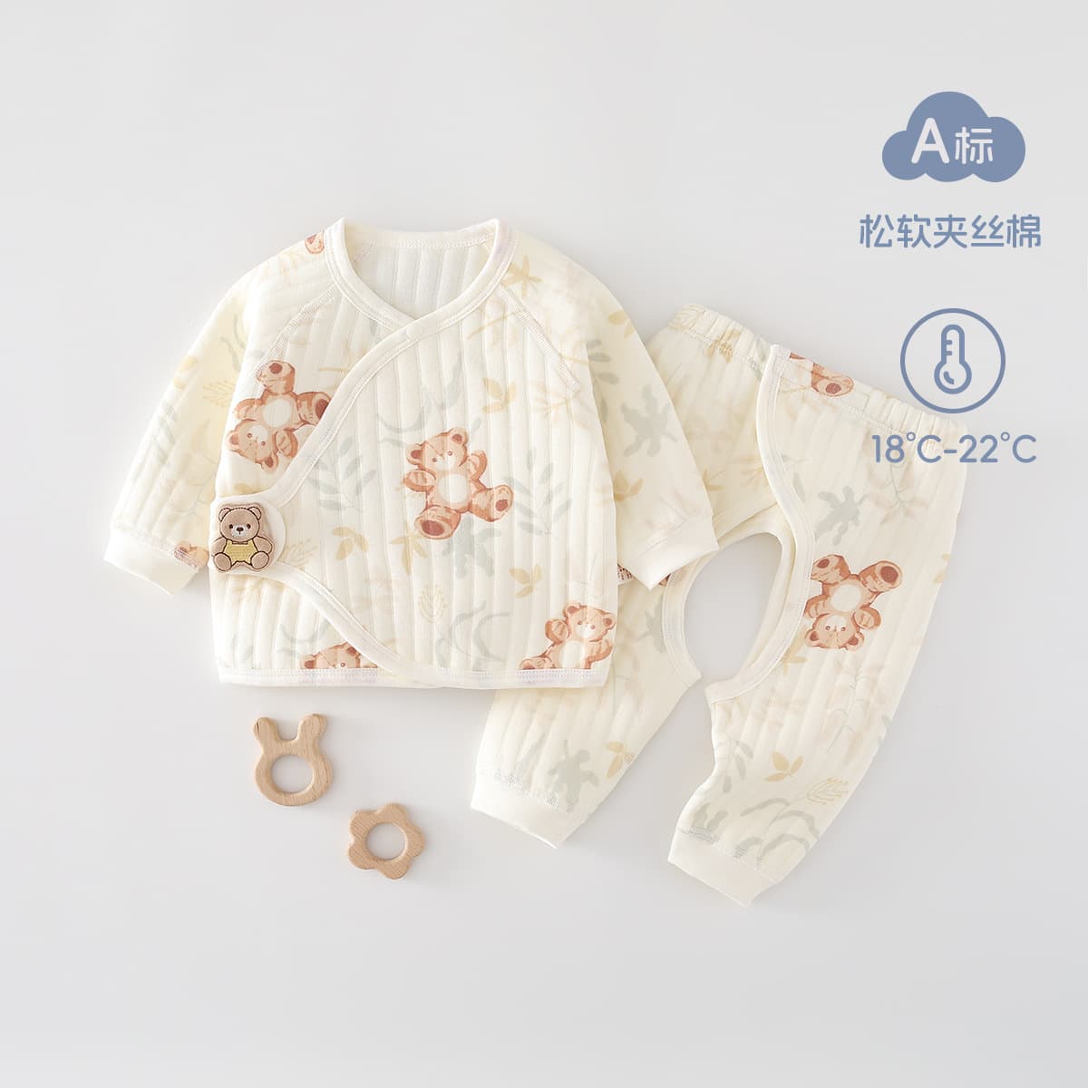 Newborn Clothes, Open Crotch Bodysuit Set, Tops and Pants, Three-Layer Warm Spring & Fall Newborn Two-Piece Separated Pajamas