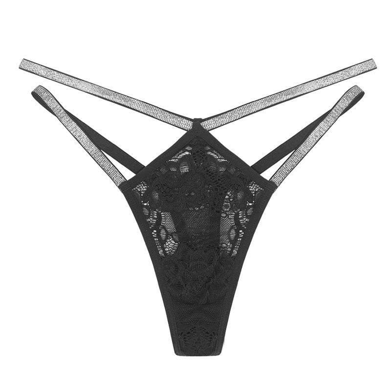 Low-waisted lace underwear, breathable mesh, hollow thin straps, foreign trade seamless thongs, pure cotton crotch, quick-drying