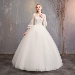 French Vintage Bride Ceremony Long Dress Full Skirt Wedding Gown, European and American Cross-Border Source Wedding Going-Away Dress Wholesale