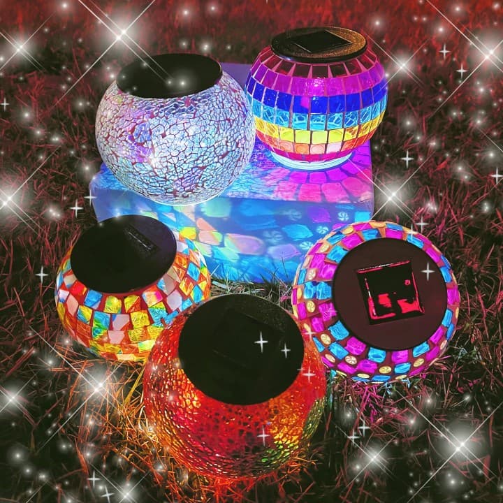 Solar Lawn Light Glass Jar Lamp Mosaic Patch LED Home Atmosphere Decor Festive Inlay
