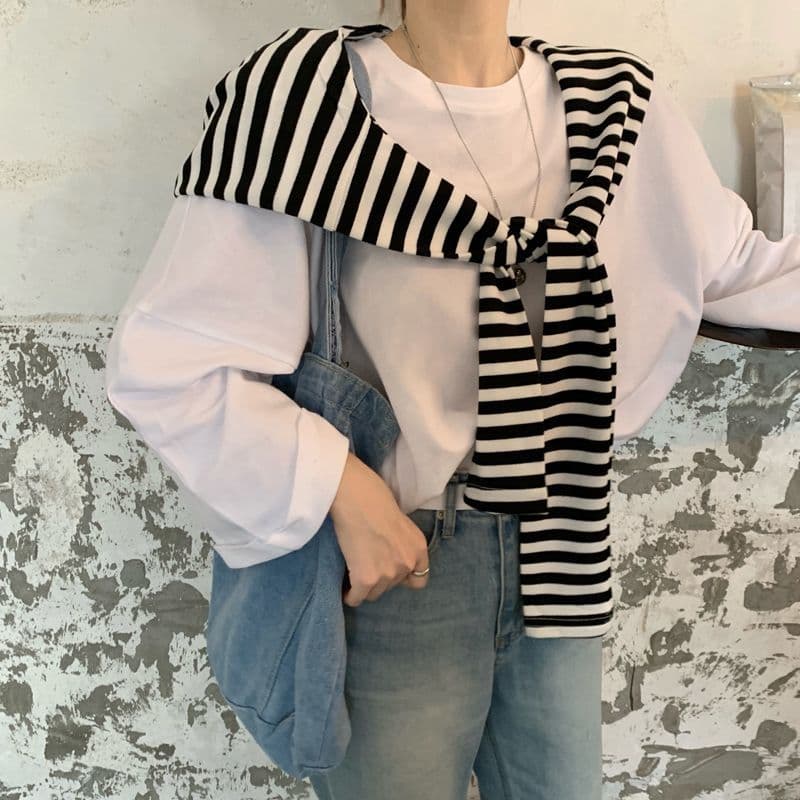 New Korean Style Ins Striped Versatile Hooded Scarf with Tie Straps for Students, Women's Hooded Cape