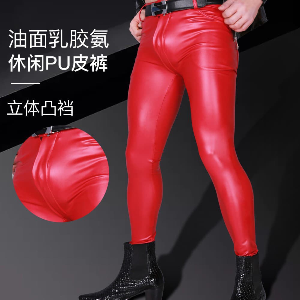 Meise NK38 Faux Latex PU Leather Pants Biker Men's Stage Costume Tight Slim-Fit PU Casual Versatile Casual Fashion Trendy