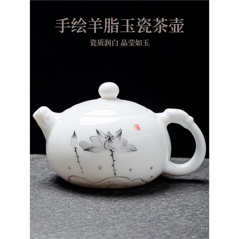 Dehua Blanc de Chine Goat's Fat Jade Porcelain Xishi Teapot, Hand-painted Ceramic Home Brewing Pot, Premium Light Luxury Chinese Style