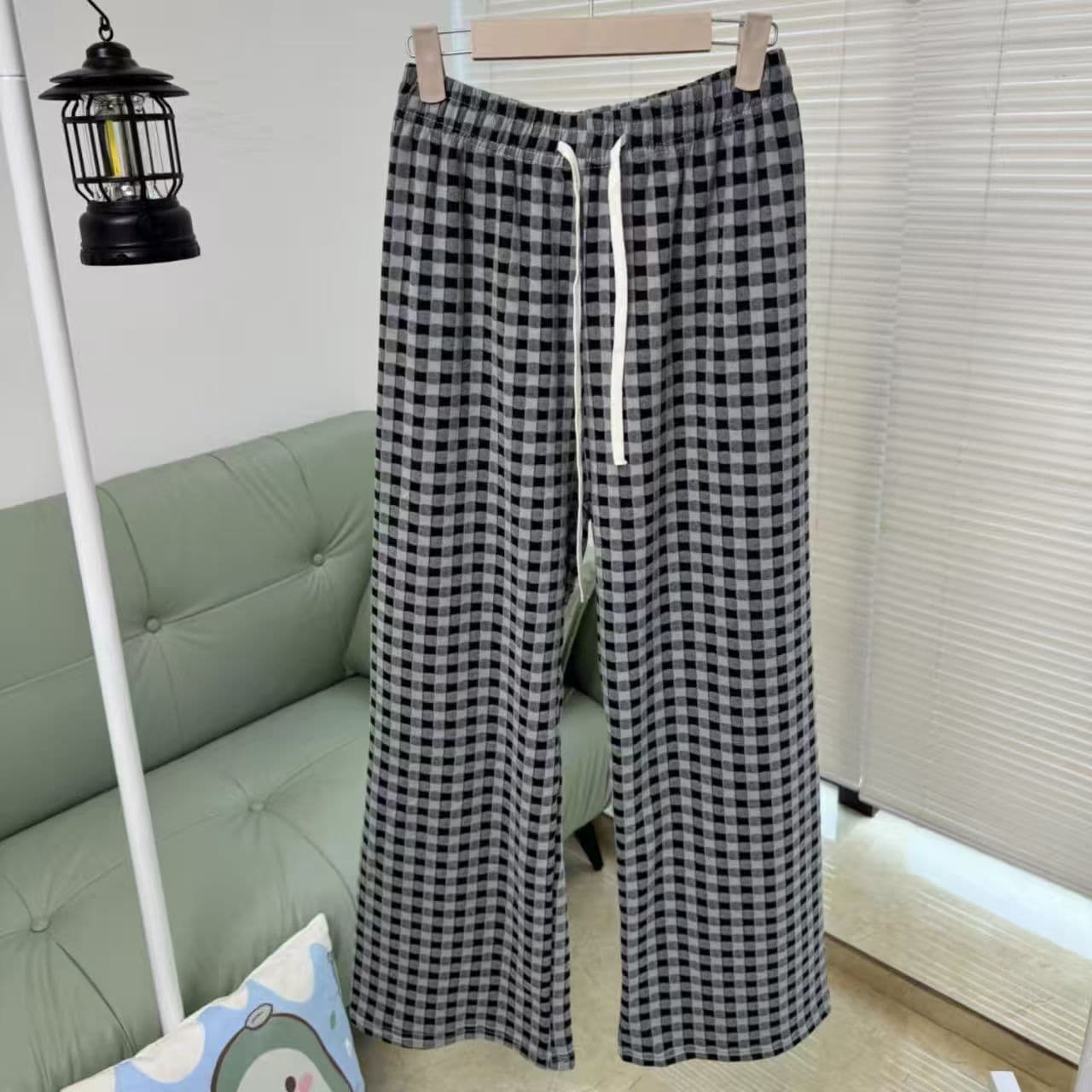 Simple Cotton Lounge Pants for Men, Autumn/Winter Sleep Pants, Loose Plaid Style, Suitable for Outdoor Wear