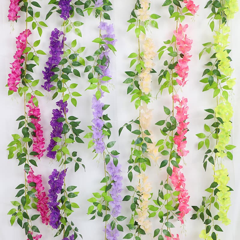 Simulated wisteria flower decoration, fake flower rattan, living room ceiling vine hanging flower, plastic flower string, air conditioning pipe blocking