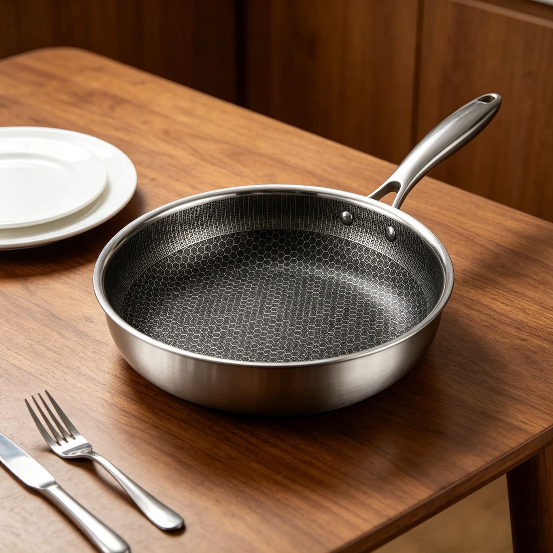 Cross-border Honeycomb Stainless Steel Non-stick Frying Pan for Home, Steak Pan, Compatible with Induction Cooker and Gas Stove