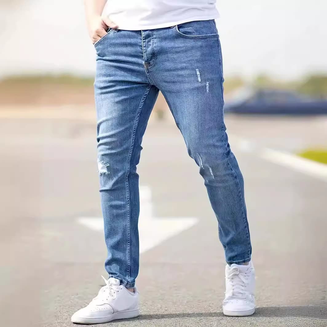 Amazon 2024 Cross-border Europe and US Men's Skinny Stretch Ripped Jeans Tight Jeans Cotton