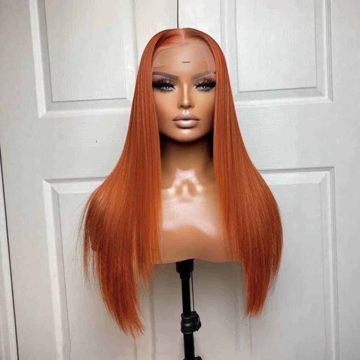 European and American Manufacturers' Orange Long Straight Hair Fashion Hand-Crocheted Lace 13X4 Synthetic High-Temperature Fiber Wig Full Head Set for Women