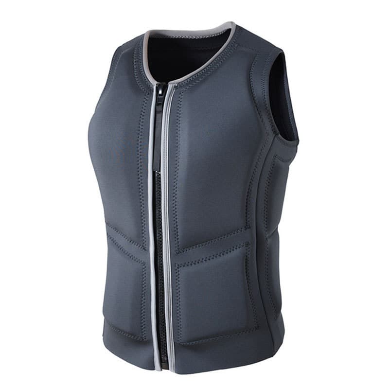 Summer adult life jacket for water surfing, sailing, snorkeling, swimming, jet skiing, portable zippered vest for safety protection.