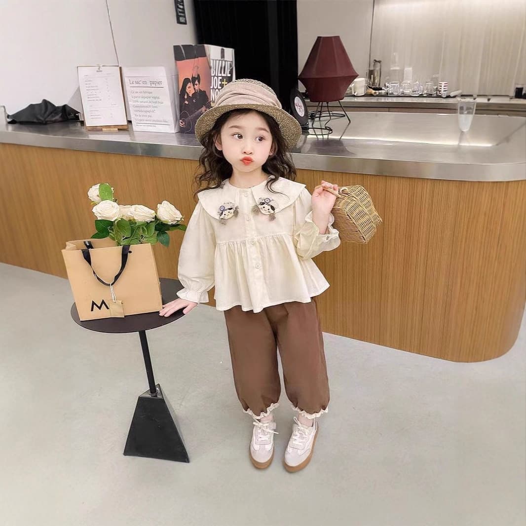Girls Spring/Autumn Set 2025 New Trendy Korean Style, Baby Girls Fall Collar Shirt Outfit