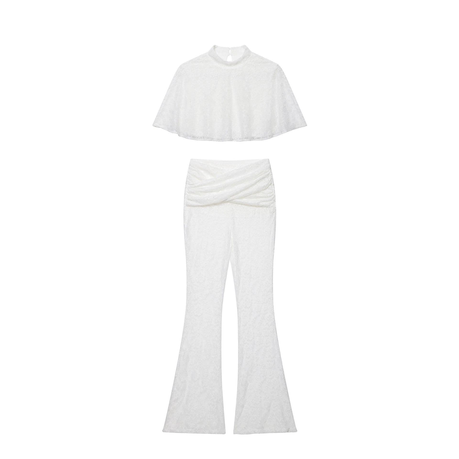 ZG foreign trade women's new style 2026 summer elegant temperament white hot girl shawl style lace top pants suit