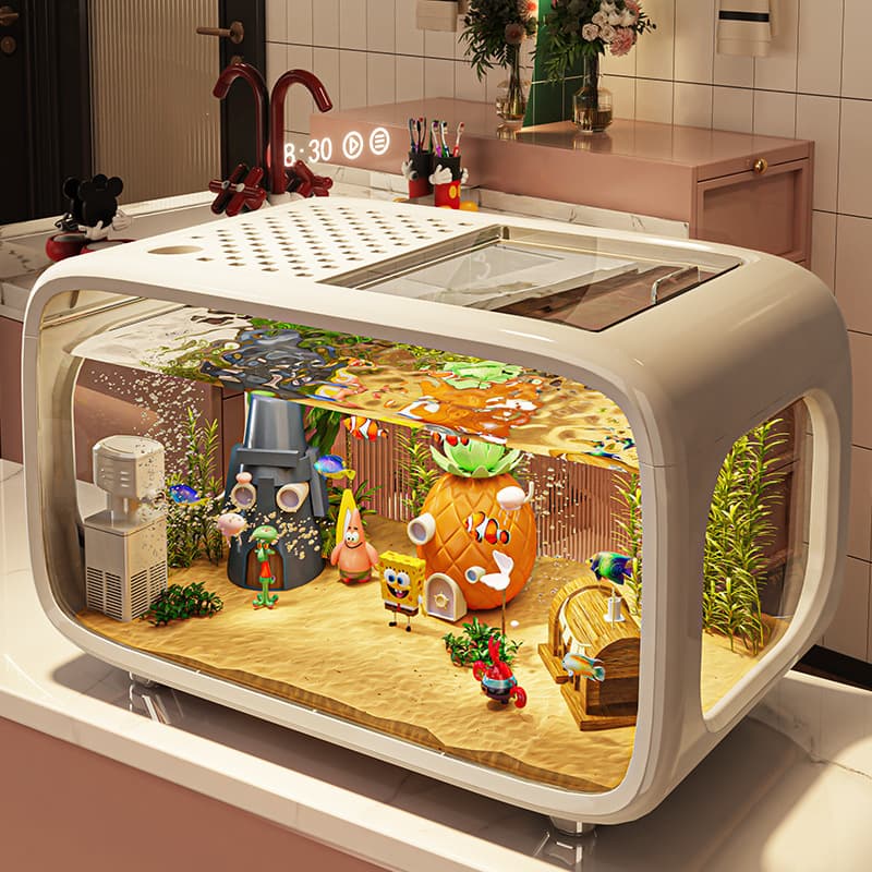 Premium Selection of Luxury Fish Tanks for Home Use: Transparent, Lid-Mounted, Living Room Landscaping Ecological Tanks, Entryway Decoration Plastic Aquariums