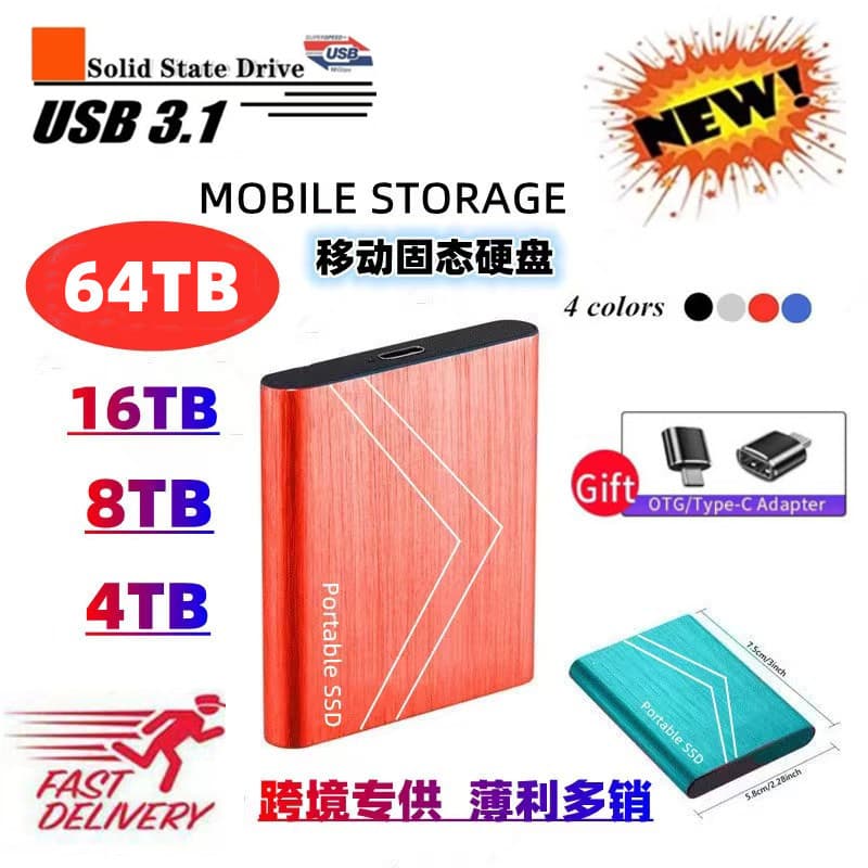 New Portable Hard Drive 1TB 2TB 4TB 8TB USB 3.1 External High-Speed SSD Type-C Interface