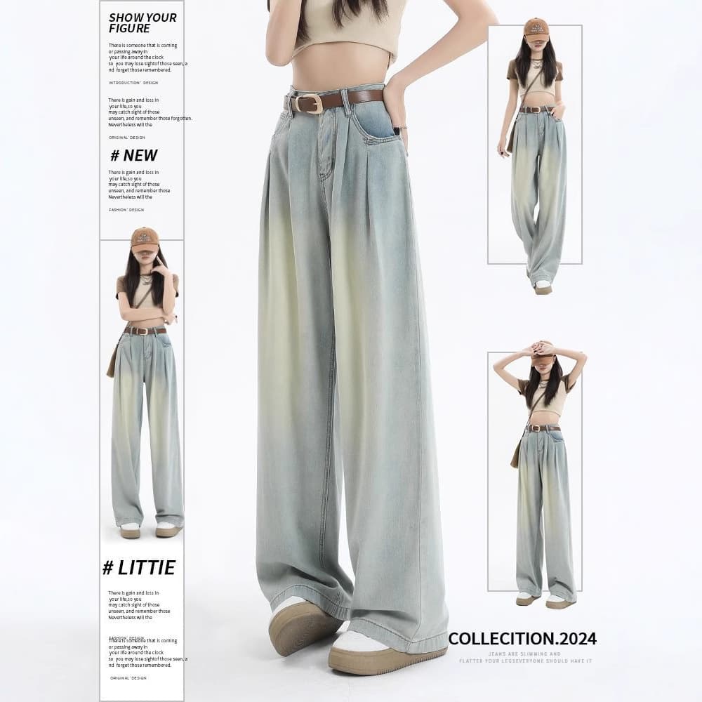 Wide-leg jeans for women in summer 2025 new style high-waist pleated straight-leg slimming loose and small drapey floor-length pants