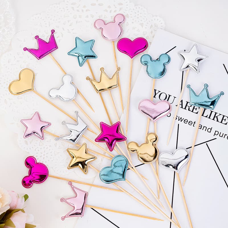 PU Five-Pointed Star Baking Happy Birthday Cake Decoration Insert Card Ornament Toothpick Internet Celebrity Glossy Star Dessert Insert