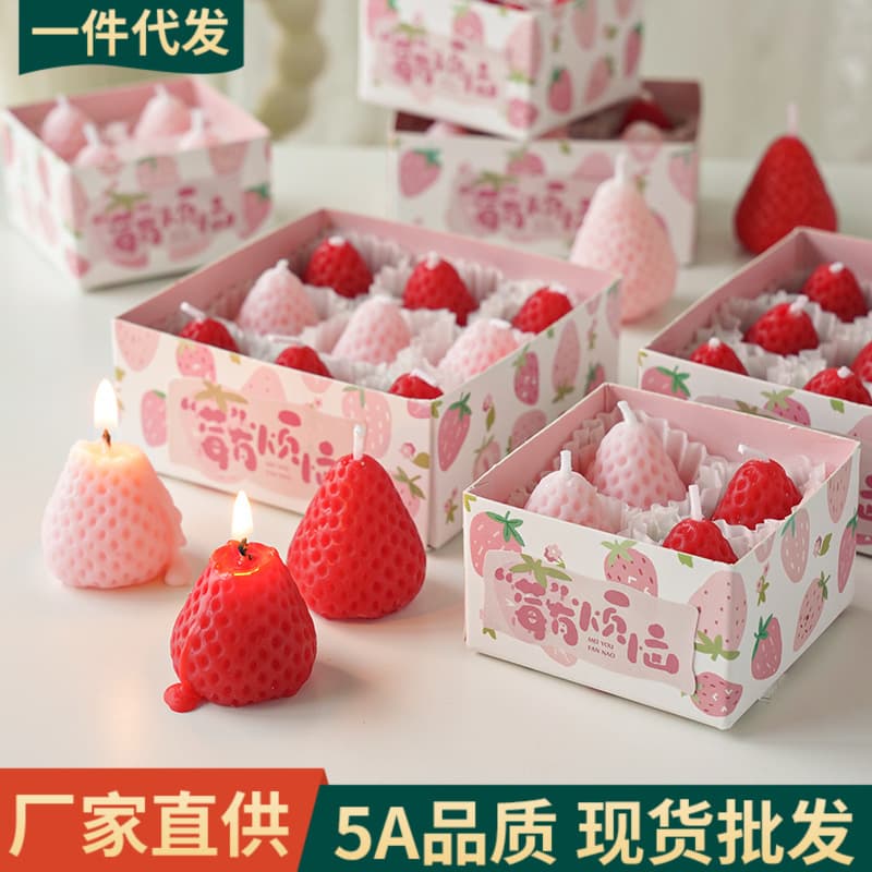 Strawberry Aromatherapy Candle Gift Box Birthday Gift Miniature Artificial Design Candle Compact Portable Fragrance Dispenser