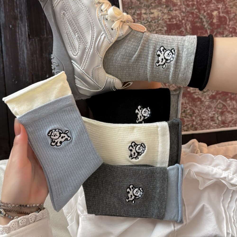 Autumn and winter new miu style lace cuffed striped socks for women early autumn JK lace sweet Korean style mid-tube socks