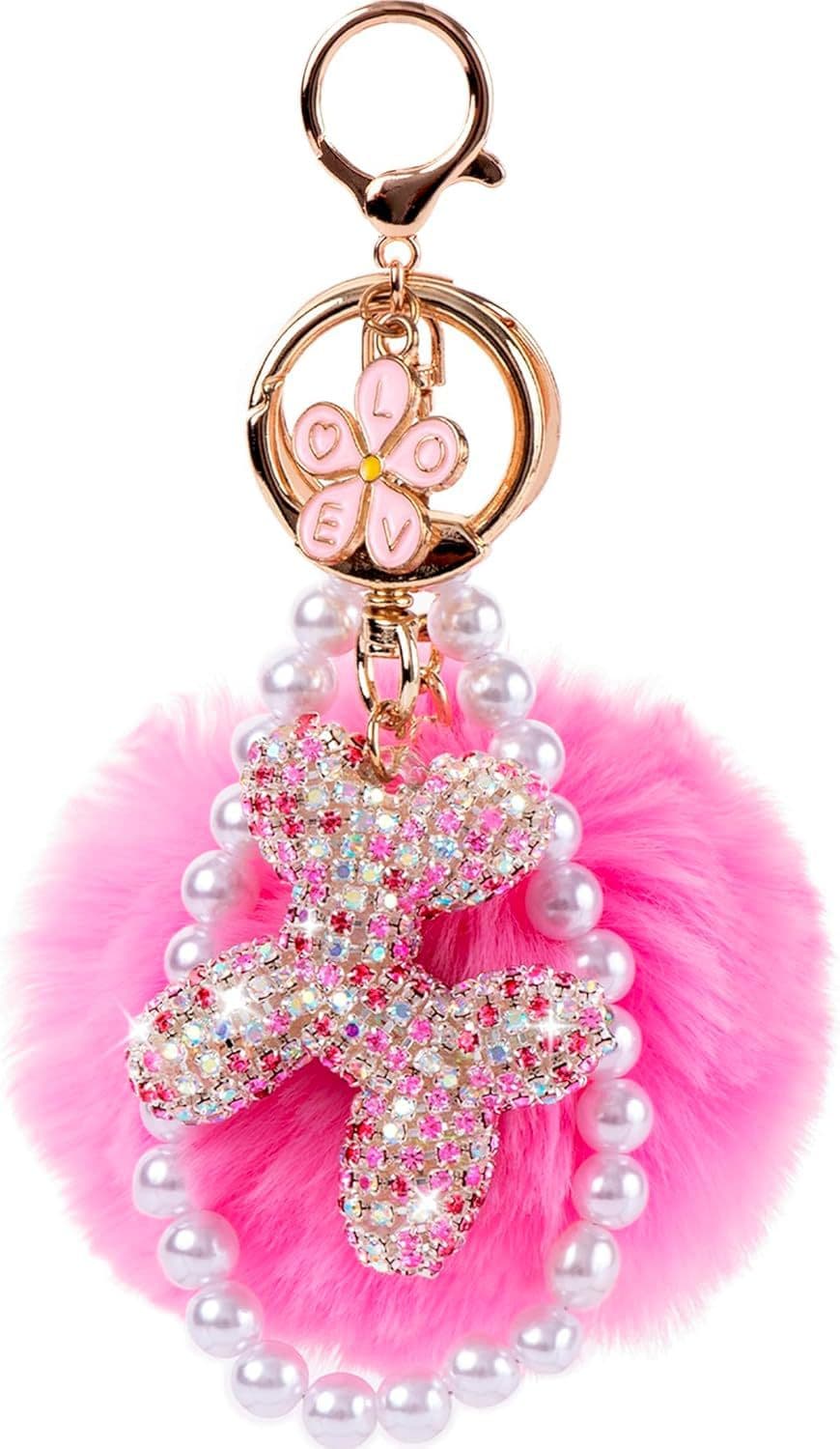 European and American cross-border cute keychain, lady balloon dog bag charm, wallet charm, pearl keychain wrist strap