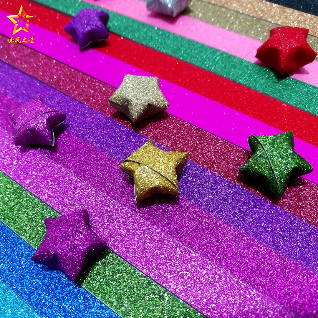 6BVQ Glitter Lucky Star Origami Paper Strips Wishing Stars Five-Pointed Stars Kids DIY Colored Paper Cardstock Glass Bottle Material
